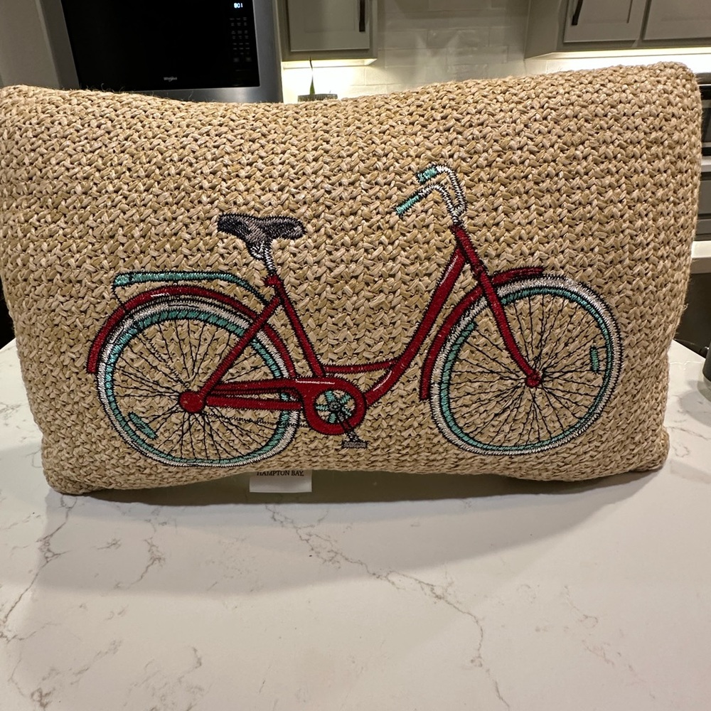 Woven Pillow with Bicycle Design